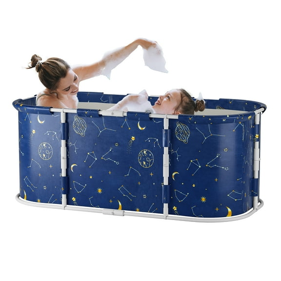 Aqmeifen 47" Portable Bathtub for Adults Foldable Soaking Bath Tub for Hot or Ice Bath Deep Blue