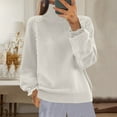 thumbnail image 2 of YUGYXL Women's Fall Long Sleeve Sweater Turtleneck Cozy Knit Sweater with Pearls Casual Loose Pullover Jumper Tops White L, 2 of 6