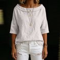 thumbnail image 4 of Womens Shirts Boat Neck Half Sleeve Linen Blouse Casual Loose Fit Solid Color Cotton Linen Summer Lightweight Tops White M, 4 of 7