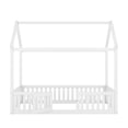 thumbnail image 5 of Harper & Bright Designs House Floor Bed with Fence & Roof, Twin Size Wood Playhouse Bed Frame wih Rails & Door for Boys Girls, White, 5 of 11