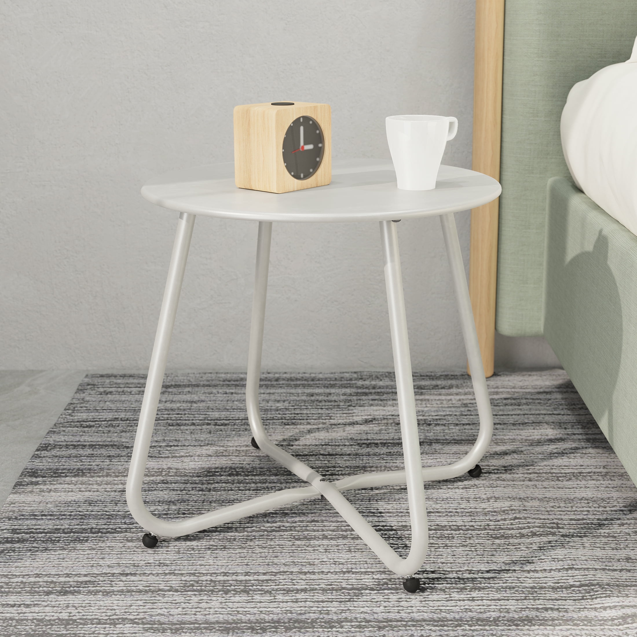 Grand Patio Outdoor&Indoor Steel Patio Side Table, Weather Resistant Outdoor Small Round End Table for Patio, Yard ,Balcony, Garden, Living Room, Bedroom,White
