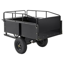 KFFKFF Garden Utility Trailer, 15 Cu.ft & 750 lbs Capacity, Heavy Duty Steel Dump Cart with Detachable Sides for Lawn Mower, Tractor