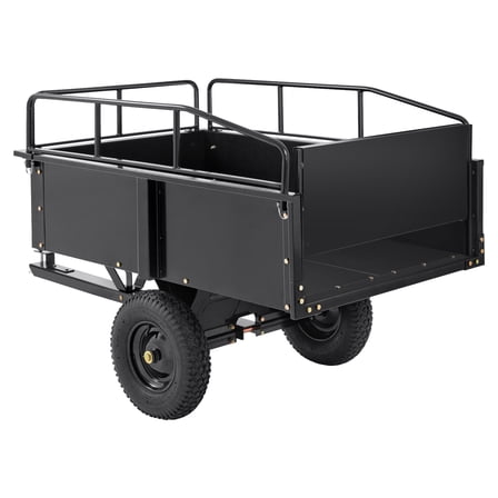 KFFKFF Garden Utility Trailer, 15 Cu.ft & 750 lbs Capacity, Heavy Duty Steel Dump Cart with Detachable Sides for Lawn Mower, Tractor