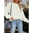 thumbnail image 3 of Liacowi Women Knit Sweater Long Sleeve Crew Neck Solid Pullover Warm Sweater with Balls for Fall Winter, 3 of 6