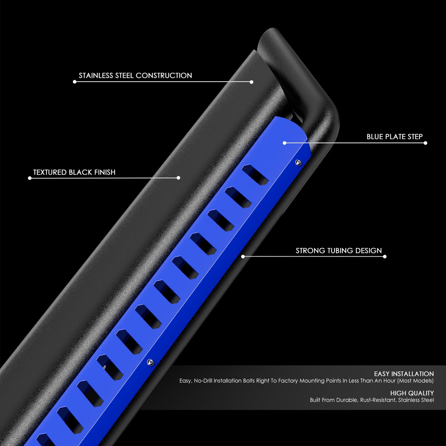 Nuvision for 18-24 Jeep Wrangler JL Side Nerf Bar Running Board W/Blue Dropped Step Plate