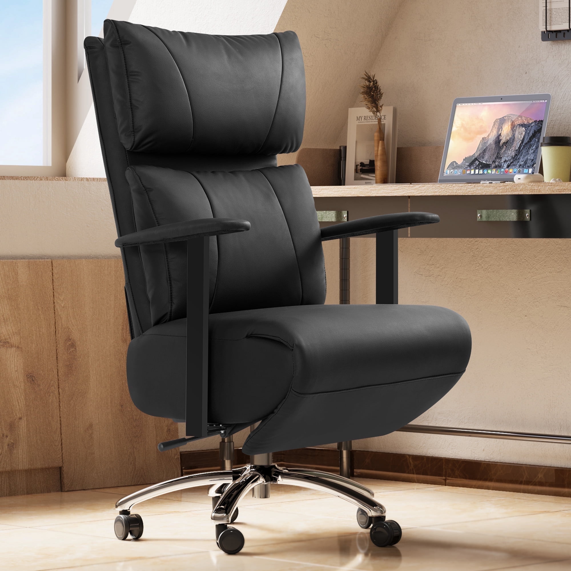 OKUP Executive Reclining Office Chair with Footrest, Microfiber Leather 170° Recline, Black, 420 lbs Support