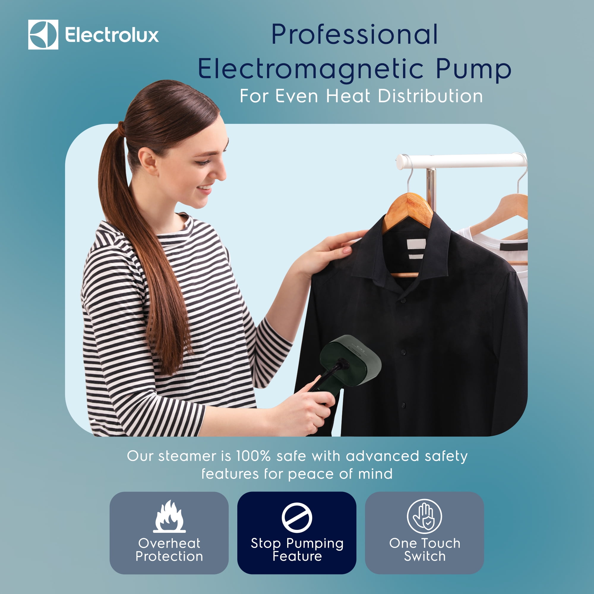 Electrolux Snap Steam Steamer, Portable Fabric Steamer & Wrinkle Remover, 1200W, Green
