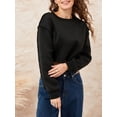 thumbnail image 6 of KelaJuan Women's Crop Winter Pullover, Solid Color Long Sleeve Round Neck Fleece Sweatshirt Raw Hem Tops, 6 of 6