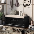 thumbnail image 2 of Storage Bench with 2 Drawers & 2 Cabinets, Detachable Soft Cushion for Living Room Organization, Black, 2 of 9