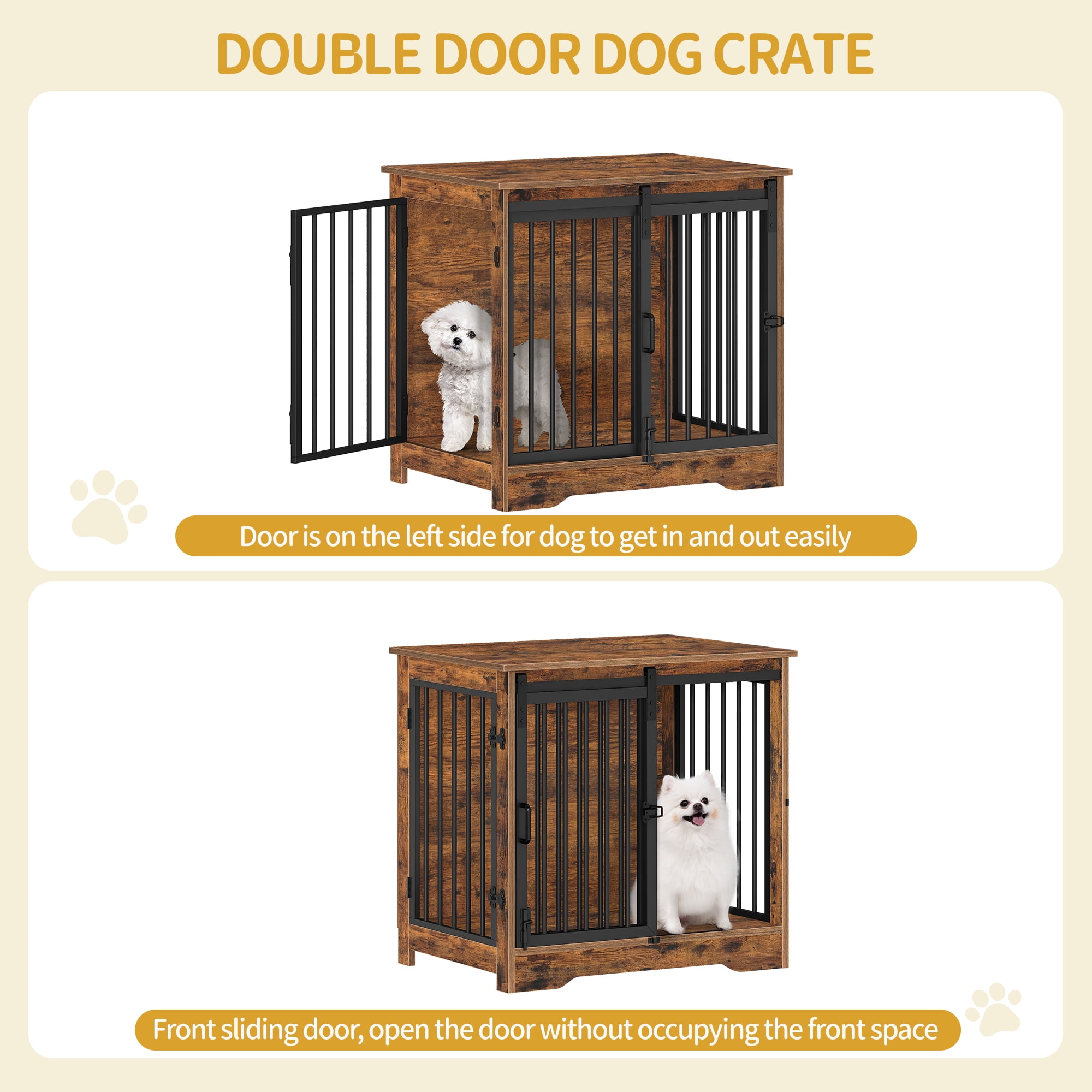 27.2" Dog Crate Furniture with Barn Door, Heavy Duty Wooden Kennel for Small Dogs up to 22 lb, Rustic Brown