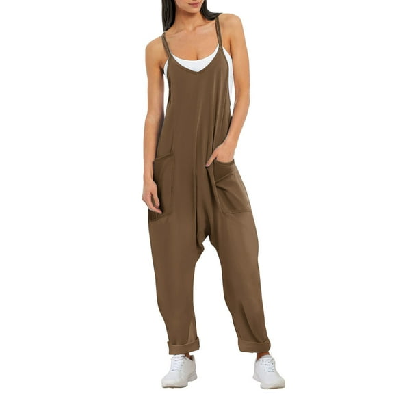 Oudiya Womens Sleeveless Jumpsuit Loose Spaghetti Strap Baggy Overalls Jumpers Casual Long Pants Rompers with Pockets 2025