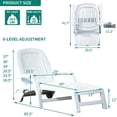 thumbnail image 2 of Dextrus Adjustable Backrest Lounge Chair, Foldable Poolside Lounger with 6 Positions and Wheels, Lightweight, Waterproof, and Easy Assembly for Patio, Beach - White, 2 of 8