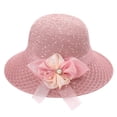 thumbnail image 3 of Women's Glitter Straw Sun Hat with 3D Floral Bowknot and Faux Pearl Accent Featuring Wide Brim Foldable Design Light Purple, 3 of 8