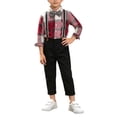 thumbnail image 2 of Boys' 2-Piece Formal Suspender Set Plaid Collar Long Sleeve Shirt Bow Tie Adjustable Suspender Cuff Dress Pants Wedding Party Outfit for Boys 0-10Y Red 0-8 Months, 2 of 7