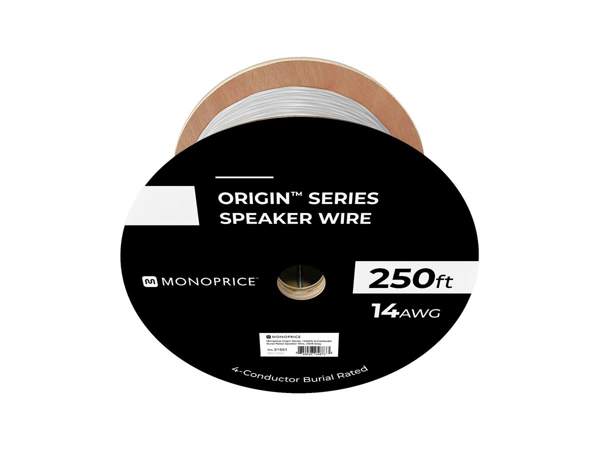 Monoprice Speaker Wire, Burial Rated, 4-Conductor, 14AWG, 250ft, Gray