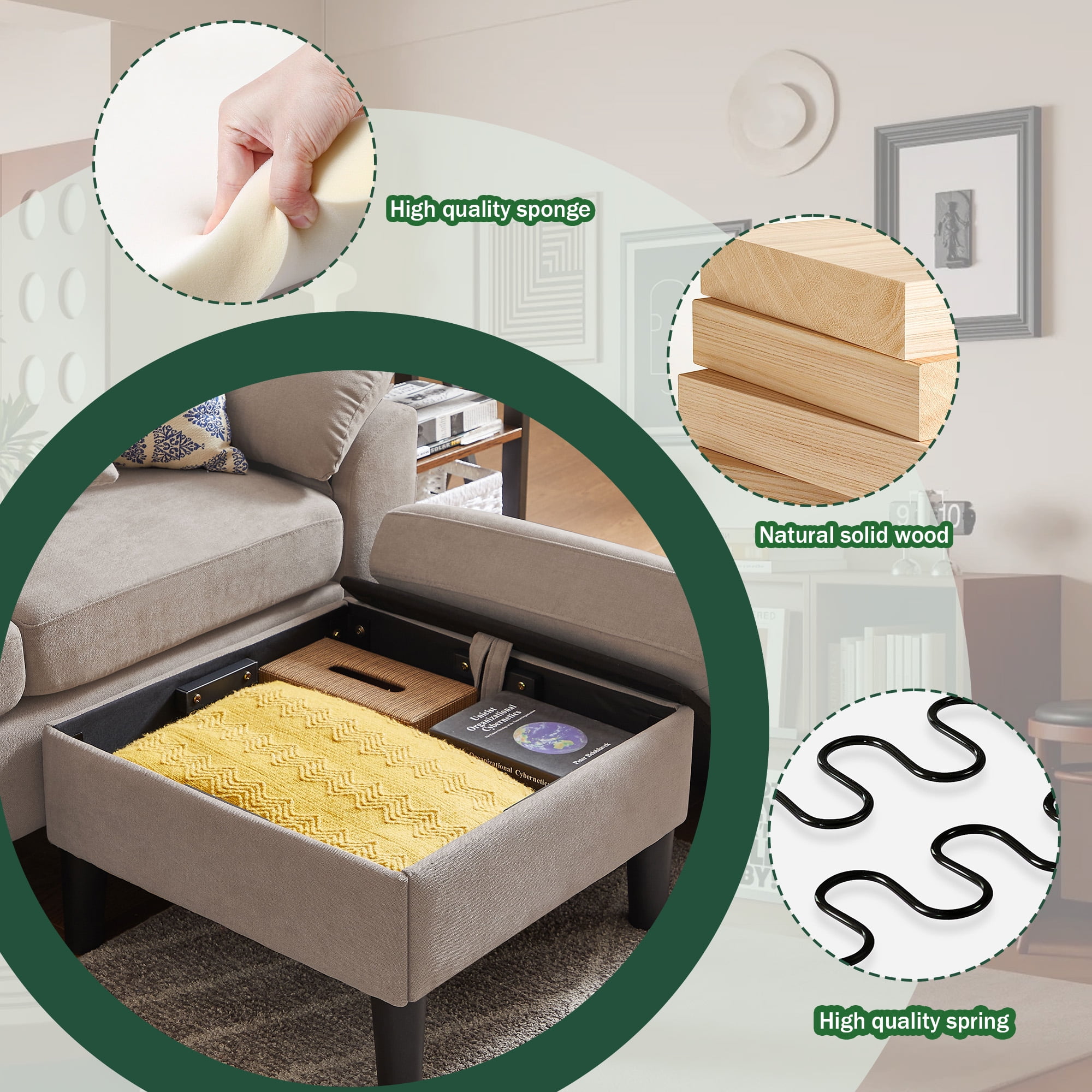 79" Convertible Sectional Sofa Set, Small L Shaped 3-Seat Couch with Reversible Chaise and Accent Chair, Modern Linen Sofas Couches for Living Room, Beige