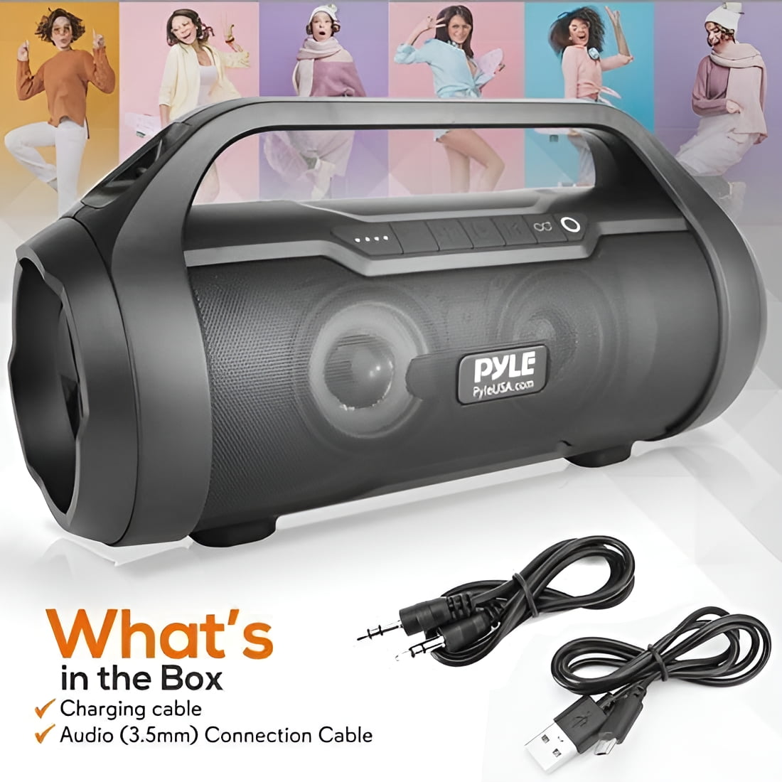 Pyle PBMWP185 - BoomBox Speaker System - & Portable Stereo Radio Speaker with Built-in RGB Lights, FM Radio