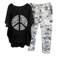 thumbnail image 2 of Dazajoo Summer 2 Piece Sets for Women Cotton Linen Round Neck Half Sleeve Graphic Tees and Camo Capri Pants Suits 2025 Dressy Casual Loungewear,Black,M, 2 of 3
