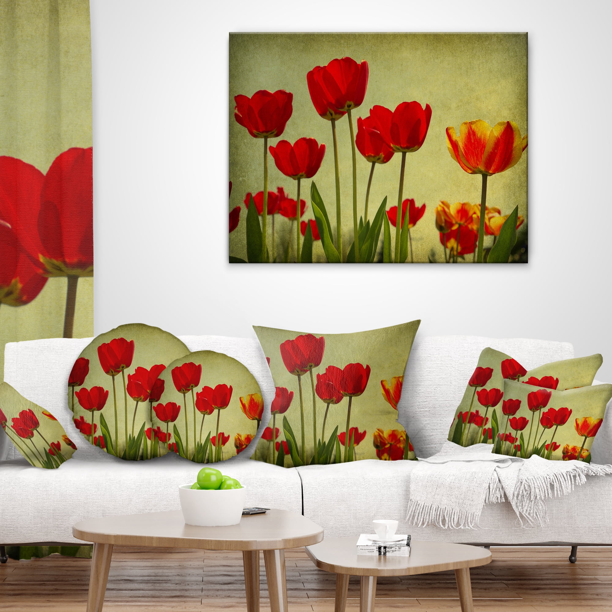 Designart Grunge Flowers Background - Floral Throw Pillow - 16x16