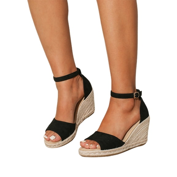 Bibifish Womens Espadrille Wedge Sandals Open Toe Suede Ankle Buckle Jute Woven Wedge Platform Sandals Boho Style Summer Sandals