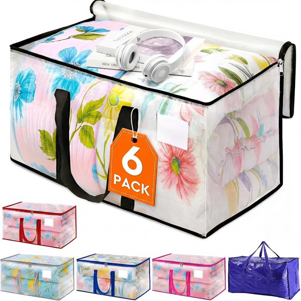 Bolsa para Mudanza, 6 Bolsas de Embalaje de Equipaje de Gran Capacidad, Bolsas Tejidas Impermeables y Reforzadas con Asas, Bolsas de Almacenamiento para Ropa de Cama y Ropa