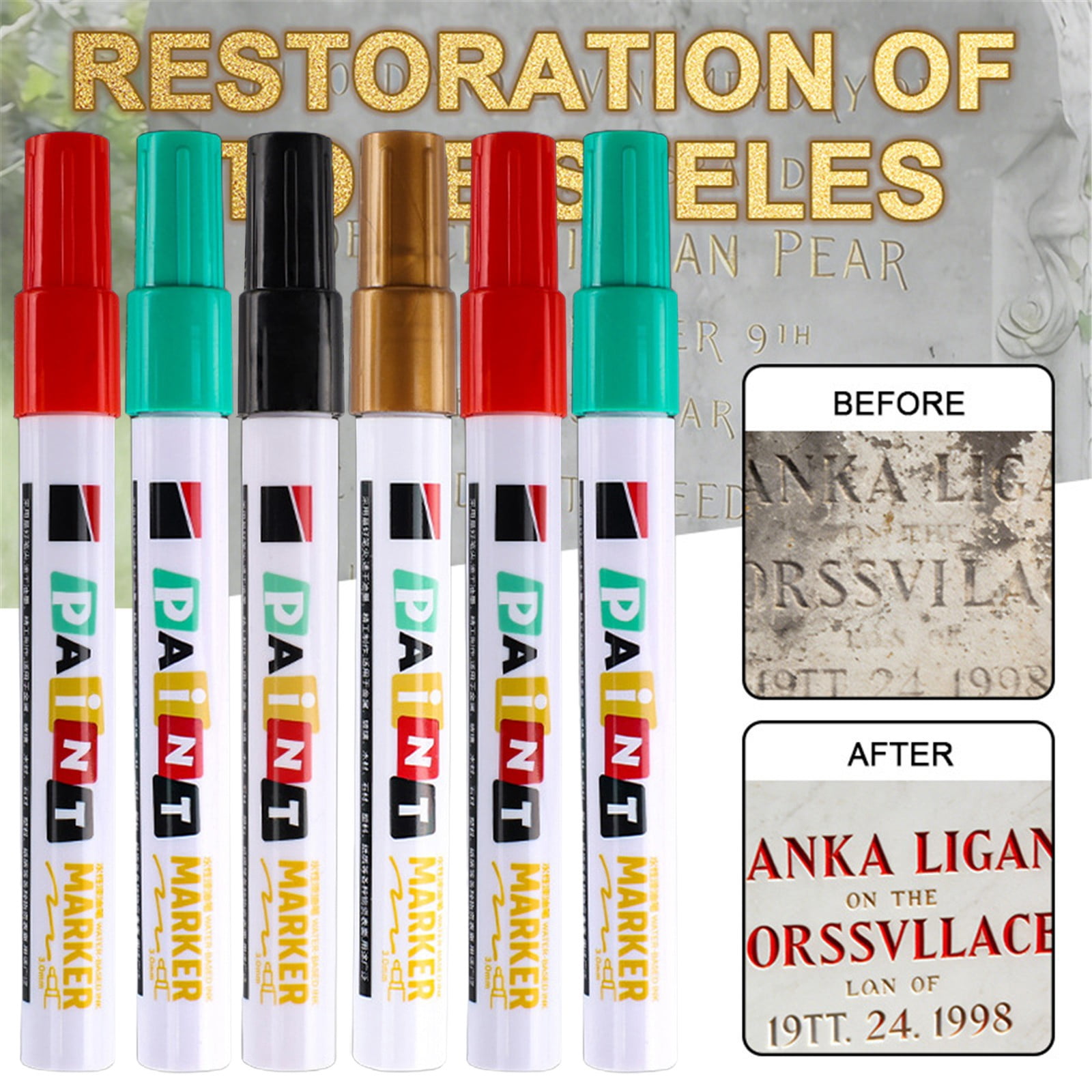 Stone Tablet Touch up Paint Pen Waterproof Heat Resistant Metal Marker for Monument Lettering Restoration Outdoor Engraving Refinishing Kit with Industrial Grade Fade Proof Ink, 1 Pen