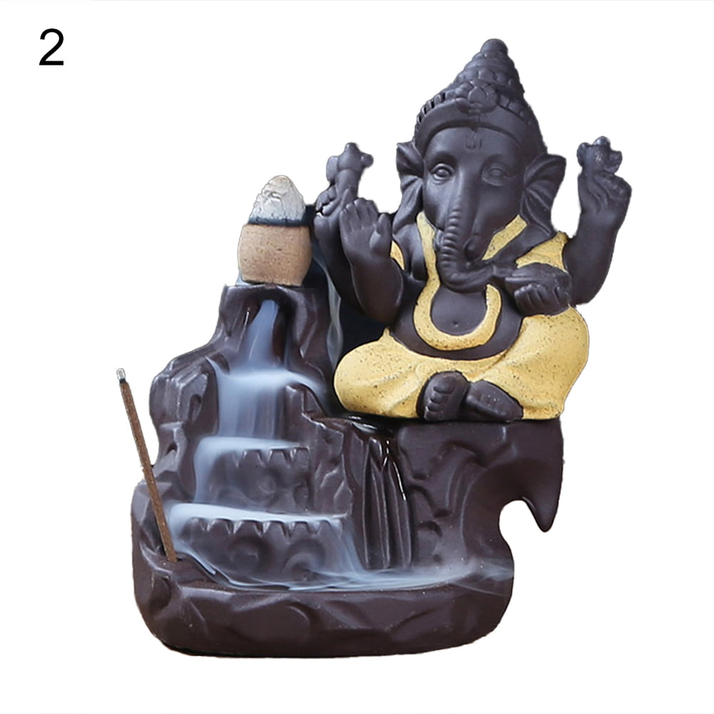 Ceramic Backflow Incense Burner Elephant Buddha Figurine Gift Decoration Display 