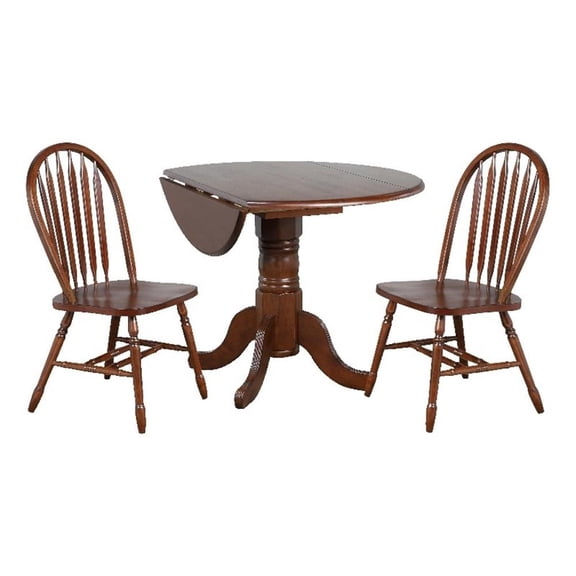 Sunset Trading Andrews 3PC 42" Round Extending Dropleaf Dining Set Brown Wood