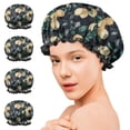 thumbnail image 7 of Shower Caps,Yellow Lemon Fruit Leaves Black Pattern Waterproof Shower Cap for Women 4 Pieces,Double Reusable Hair Cover for Shower PEVA Elastic Stretch Hem, 7 of 7