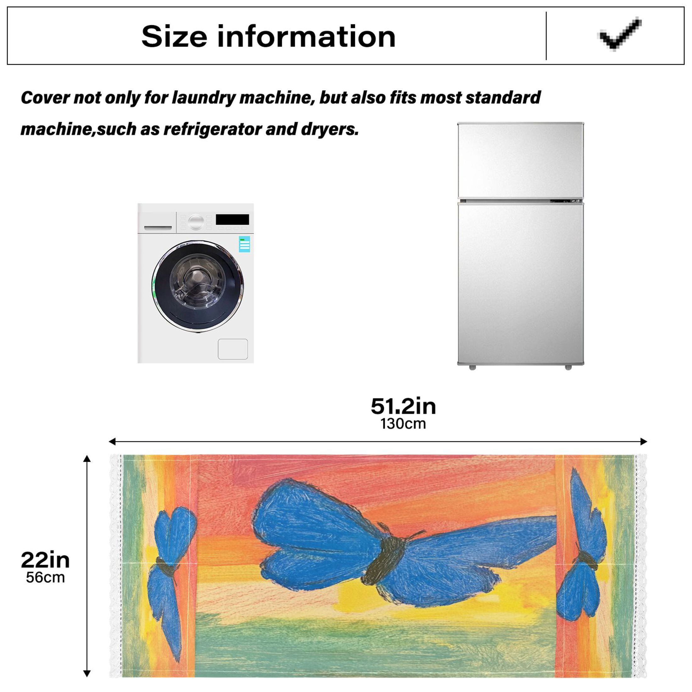 Blue ButterflyWasher and Dryer Covers Dust-Proof and Oil Resistant Fridge Cover with 4 Storage Pockets Washing Machine Top Cover for Laundry Kitchen Home 51.2 x 22 In