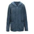 thumbnail image 5 of Lixiuxyad Fleece Jacket Women's Casual Solid Color Hooded Sweater Coat Long Sleeve Double Fleece Outerwear For Daily Outdoor Campus Wear In Autumn Winter Blue, 5 of 6