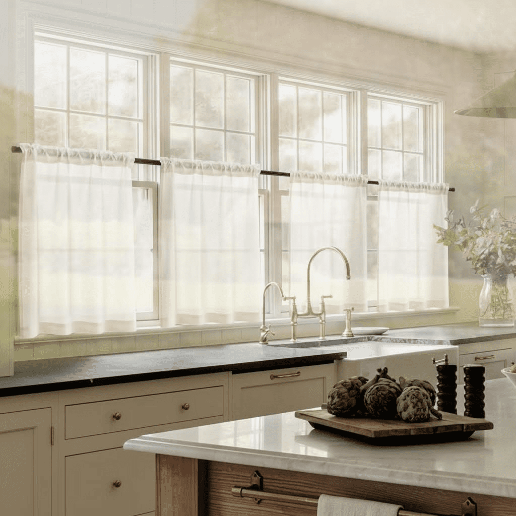 Light Filtering Semi Sheer Linen Curtain Panels for Small Windows, 36x24 Inch Natural Cafe Curtains with Dual Rod Pocket for Kitchen Basement Front Door, 2 Panels Boho Tier Style