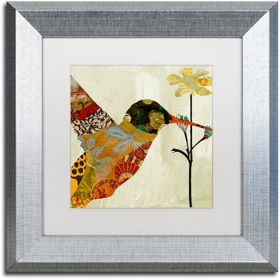 Trademark Fine Art "Hummingbird Brocade III" Canvas Art by Color Bakery White Matte, Silver Frame