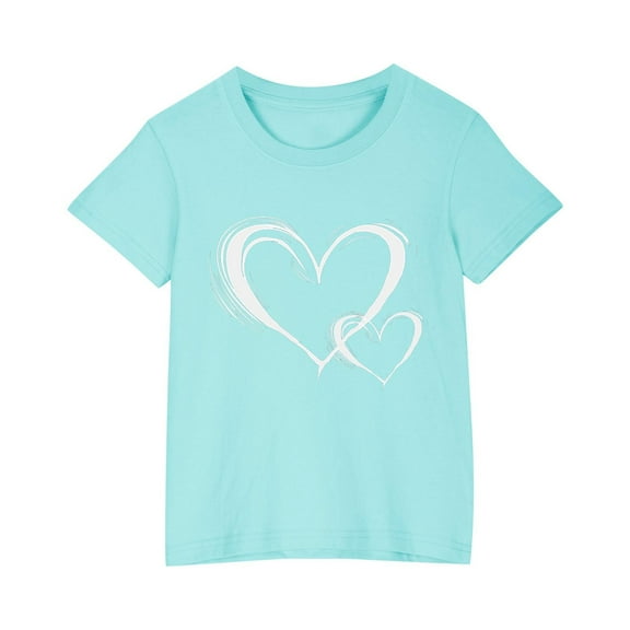 AJTQTH Cute Love Print T-shirts for Kids Girls Boys Summer Comfy Cotton Clothes Cozy Short Sleeve Tops Round Neck Tees Shirts Blouses Blue 5 Years