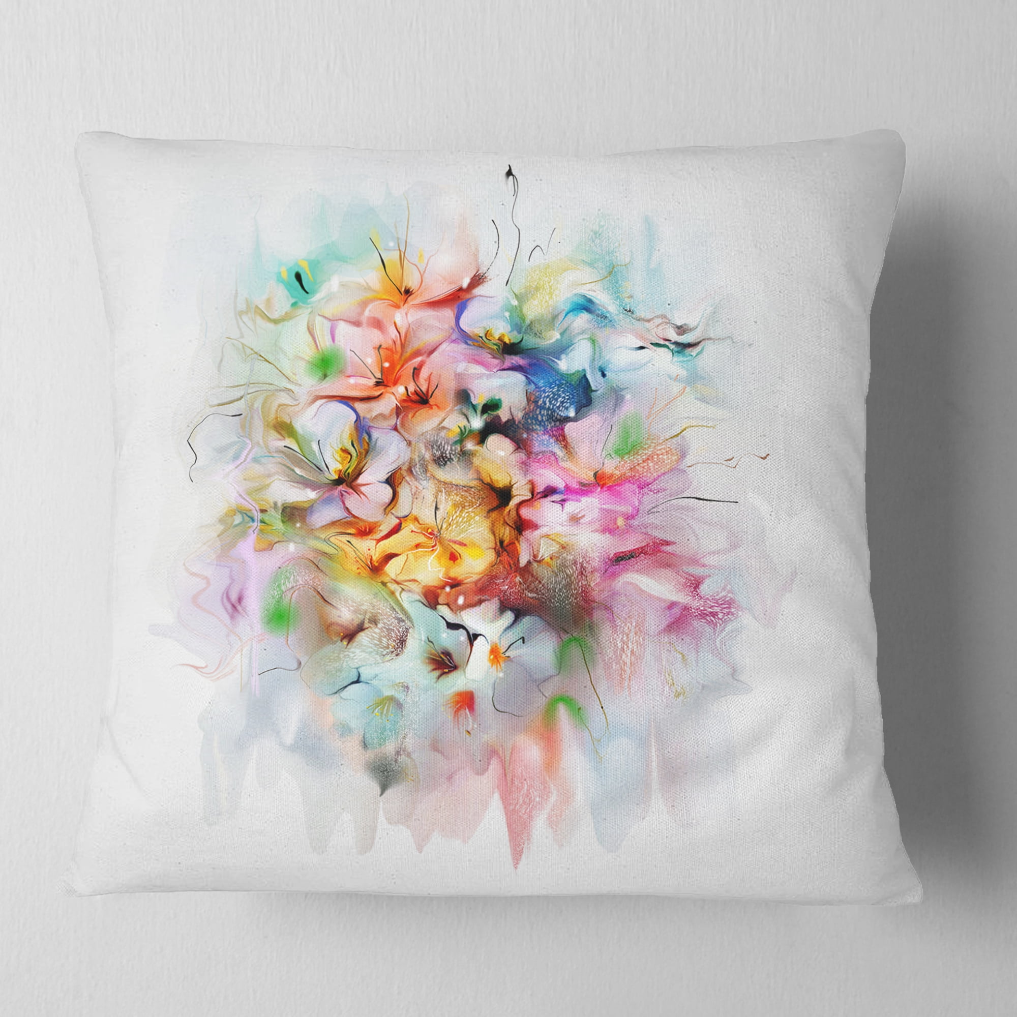 Designart Bunch of Watercolor Flowers - Floral Throw Pillow - 16x16