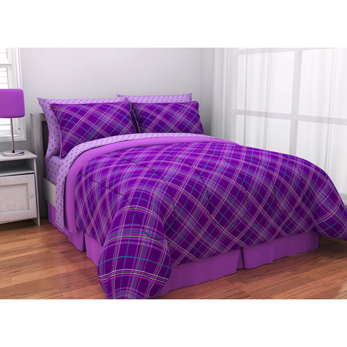 Latitude Purple Plaid Complete Bed In A Bag Bedding Set Walmart Com