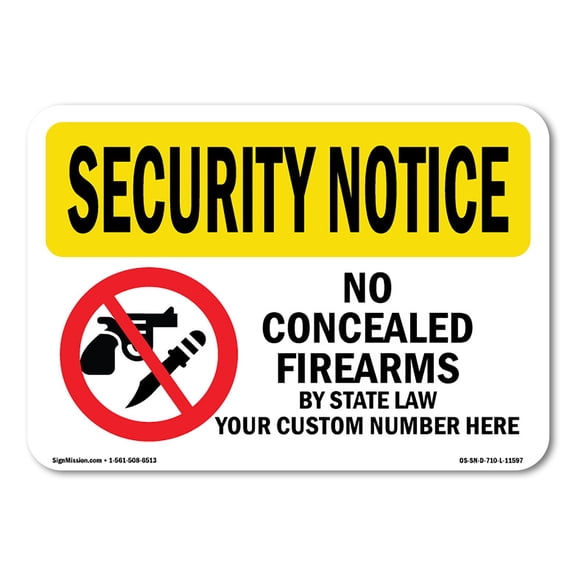 OSHA SECURITY NOTICE Sign - No Concealed Weapons | Plastic Sign | Protect Your Business, Construction Site, Warehouse & Shop Area | Made in the USA
