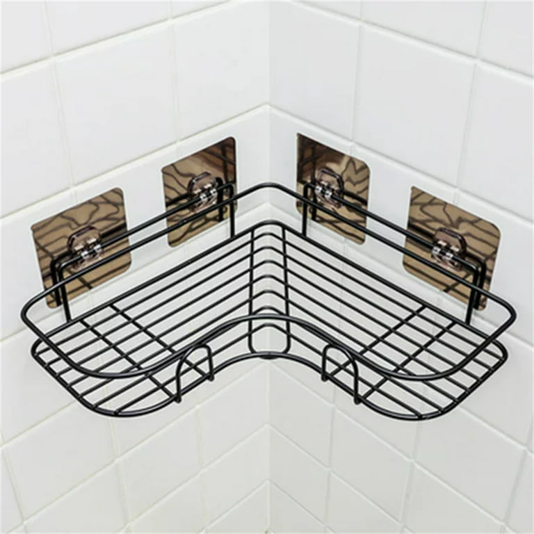 Modern bathroom design black gray tiles corner caddy organizer shower  accessories