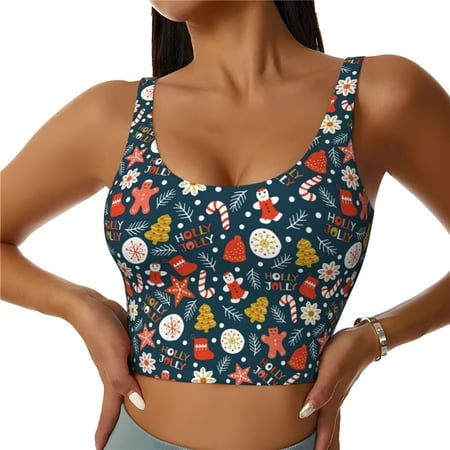 Jgfou Holiday Christmas Cookies Print Womens Sports Bra - Padded Workout Sports Bras Crop Tank Top