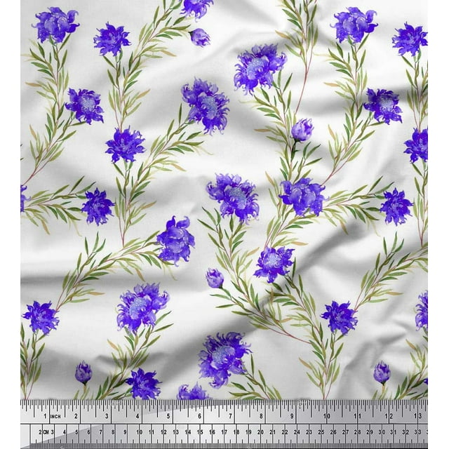 Soimoi Polyester Crepe Fabric Leaves & Wild Flower Printed Craft Fabric by The Yard 52 Inch Wide