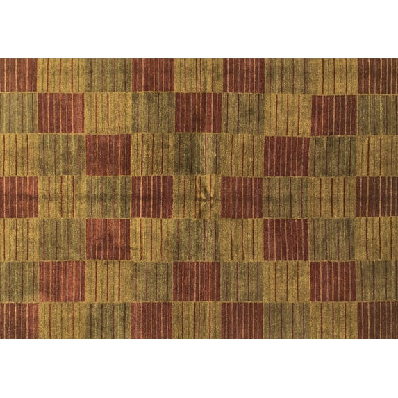 Ahgly Company Indoor Rectangle Checkered Brown Modern Area Rugs, 2' x 4'