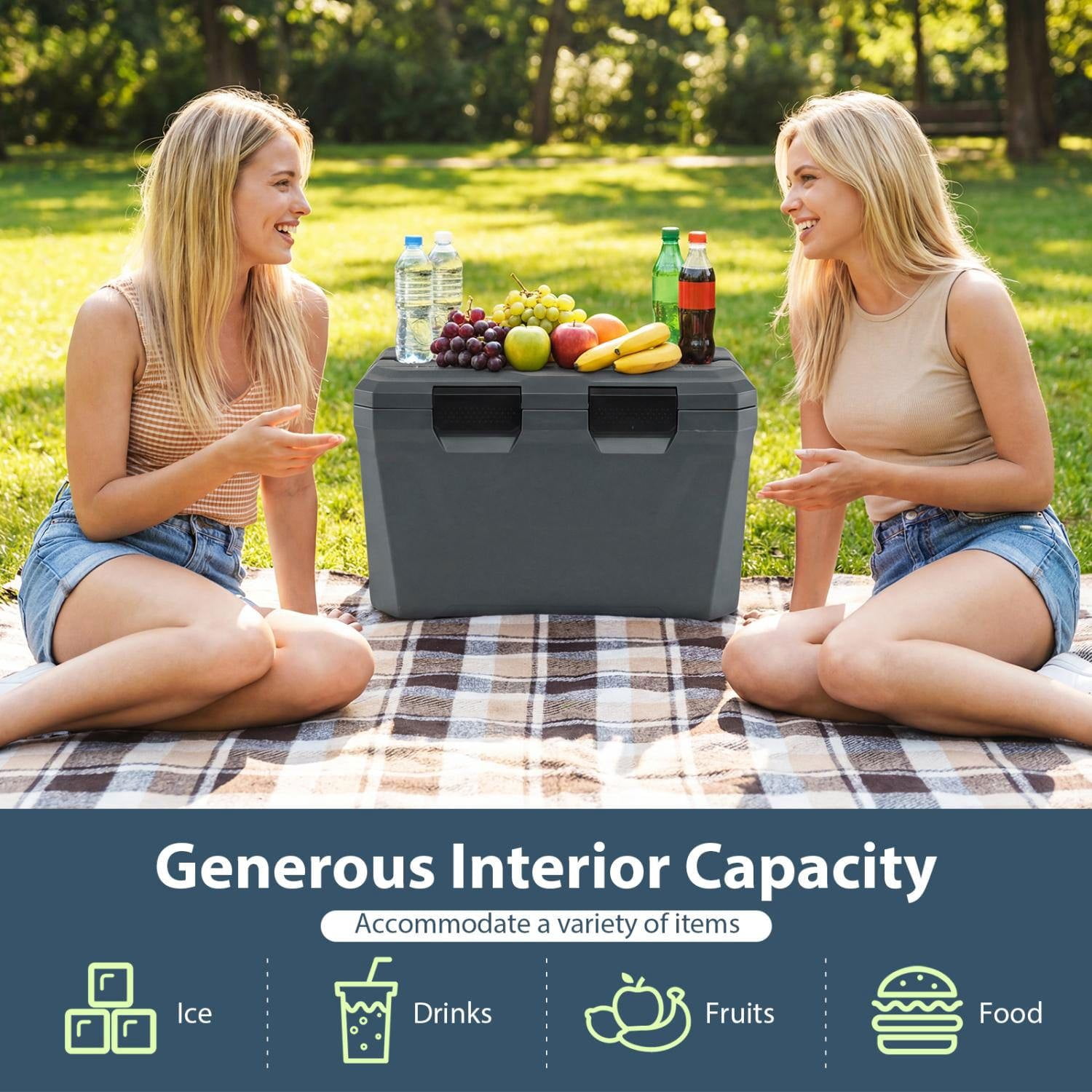 Resenkos Heavy Duty Insulated Hard Shell Portable Cooler with Cup Holders Bottle Opener and Drain Plug, Outdoor Ice Chest for Camping and Picnics, Gray