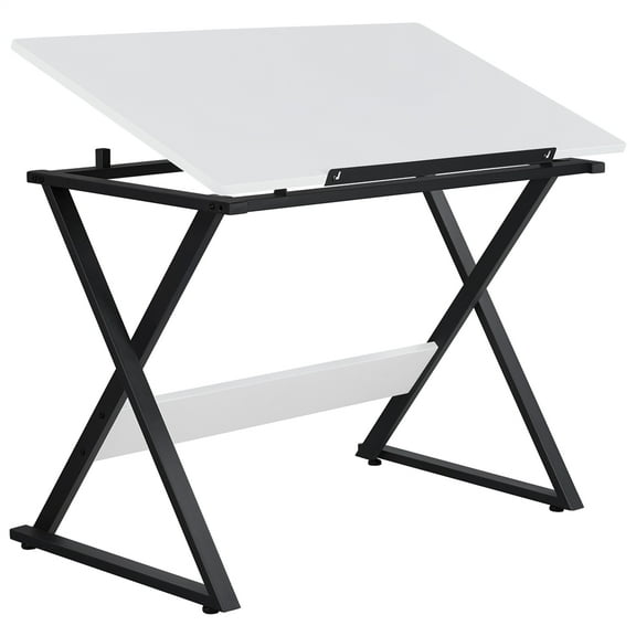 Alden Design Drawing Board with Adjustable Split Top Tabletop, White/Black