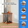 thumbnail image 4 of GSE Games & Sports Expert Corner-Style Floor Stand Billiard Pool Cue Racks with Score Counters. Holds 8 Pool Cue Sticks, 2 Pool Ball Racks, 16 Pool Balls - Oak, 4 of 8