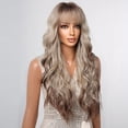 thumbnail image 3 of Pelucas sintéticas de onda de agua larga con flequillo para mujer, pelo Natural para Cosplay, ombré, rubio ceniza, marrón, fiesta diaria, resistente al calor, 3 of 4