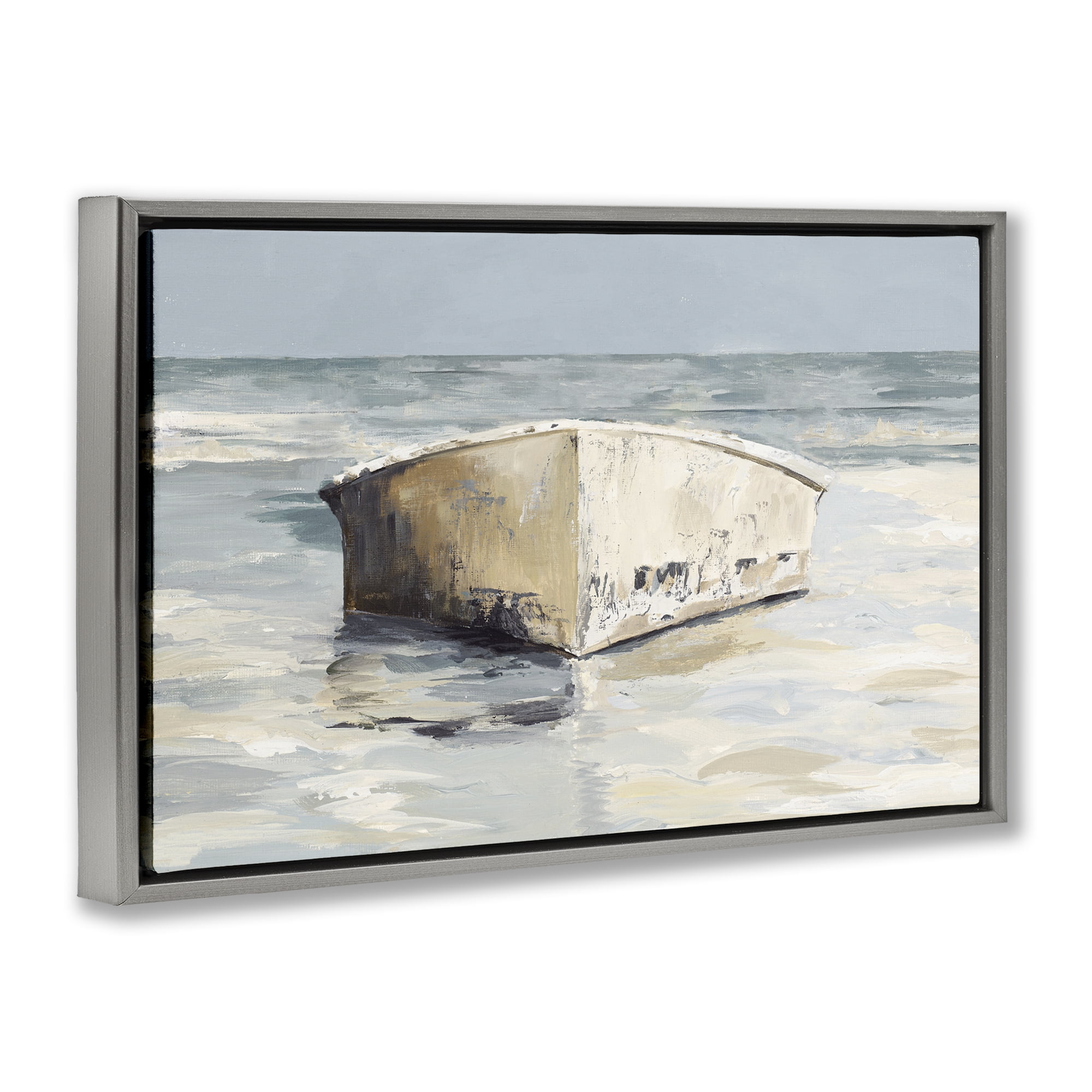 Stupell Industries Abandoned Boat Hull Transportation Painting Gray Floater Framed Canvas Art Print Wall Art, 31 x 21