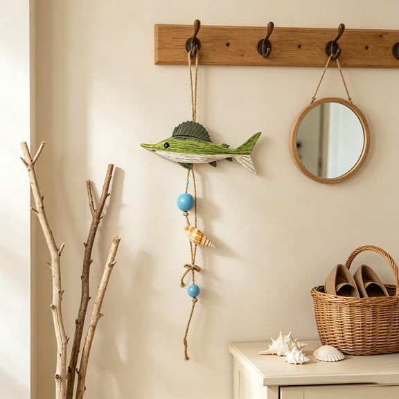 Werulen Handmade Wooden Fish Wall Hanging Decor, Nautical Coastal Beach Wall Ornament, Sea Marine Home Bathroom Decor, Rustic Fish Wall Art, Beach House Wall Accent