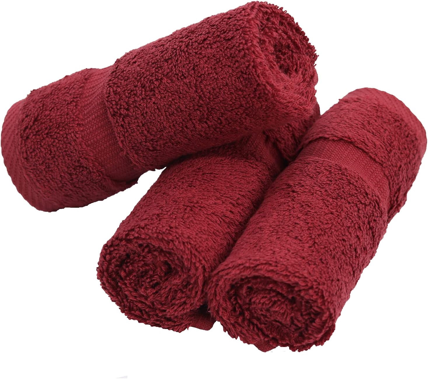 Luxury Hotel &  Collection, 100% Turkish Cotton 700 GSM Cloth, for Body wash, Makeup Remover & Cleaning, Baby, face, Dobby Border Soft washcloths Towel Set 13" X 13", Cranberry, Set of 6