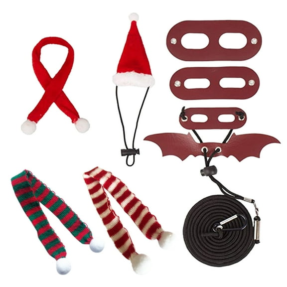 Bearded Dragon Harness and Leash Christmas Hat and Scarf Set Adjustable Leather Reptile Leash with Wing for Small