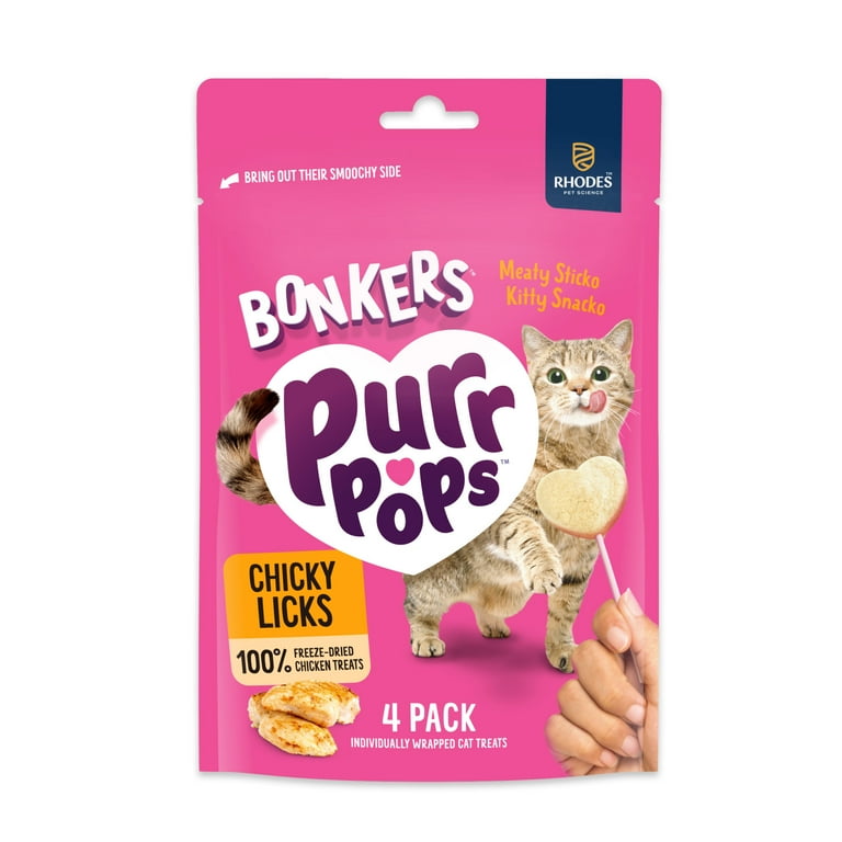 4 pack) BONKERS Purrpops, Freeze Dried Chicken Flavored Lollipop